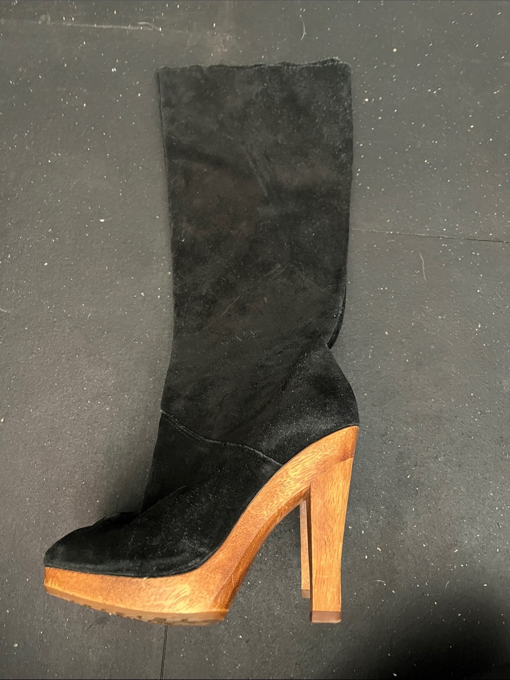 Michael Kors Black Suede Mid-Calf Platform Boot with Wood Block Heel